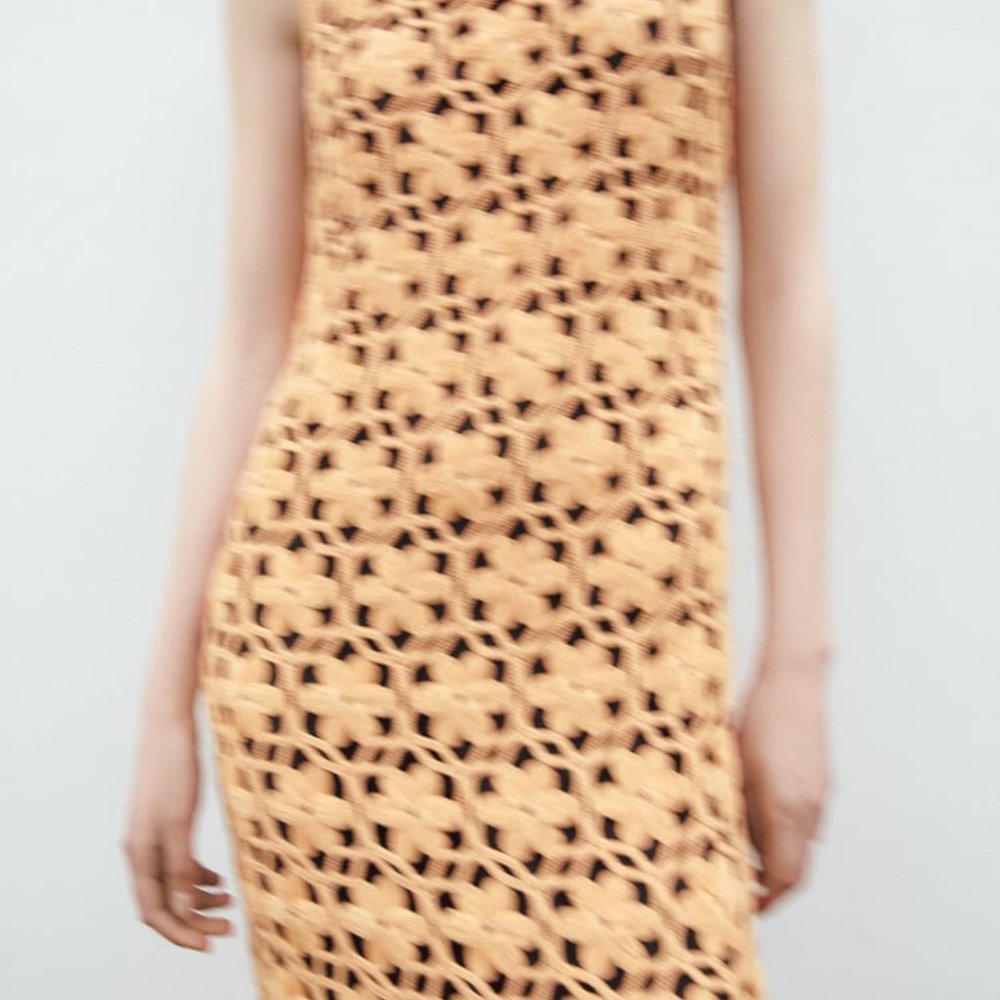 NWT ZARA LONG FLORAL KNIT DRESS ORANGE - REF 2142/085 S, M - Picture 4 of 10
